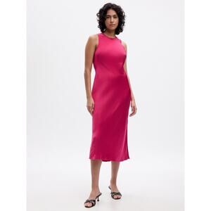 Gap Satin Highneck Midi Dress Tank Sleeveless - M - Pink